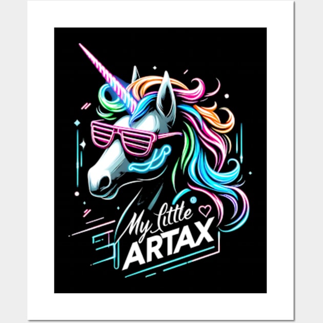 Neon unicorn artwork, futuristic mood, black style, wearing sunglasses, My little artax Wall Art by StyleTops